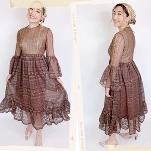 70s Joan Leslie by Kasper Lace Bell Sleeves Dress